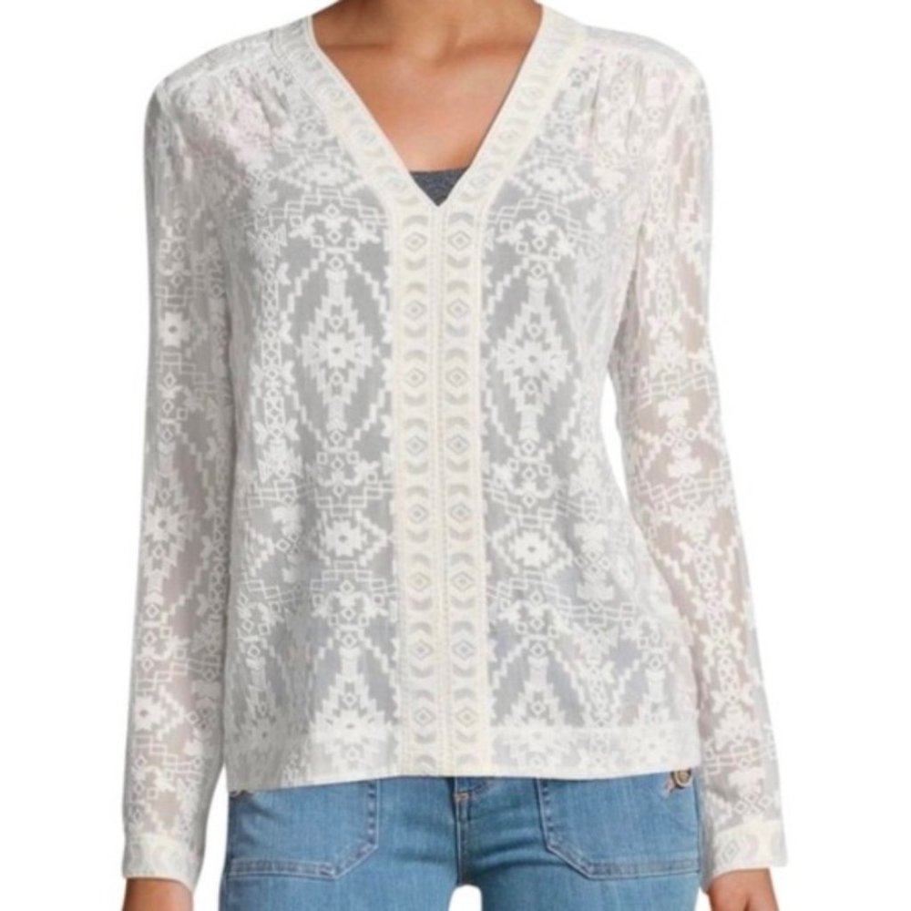 Rebecca Taylor Embroidered Sheer Blouse